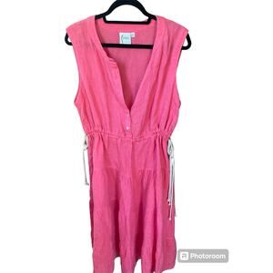FINLEY Vibrant Pink Petra Linen Midi Dress Size XL Sleeveless Tiered tie waist